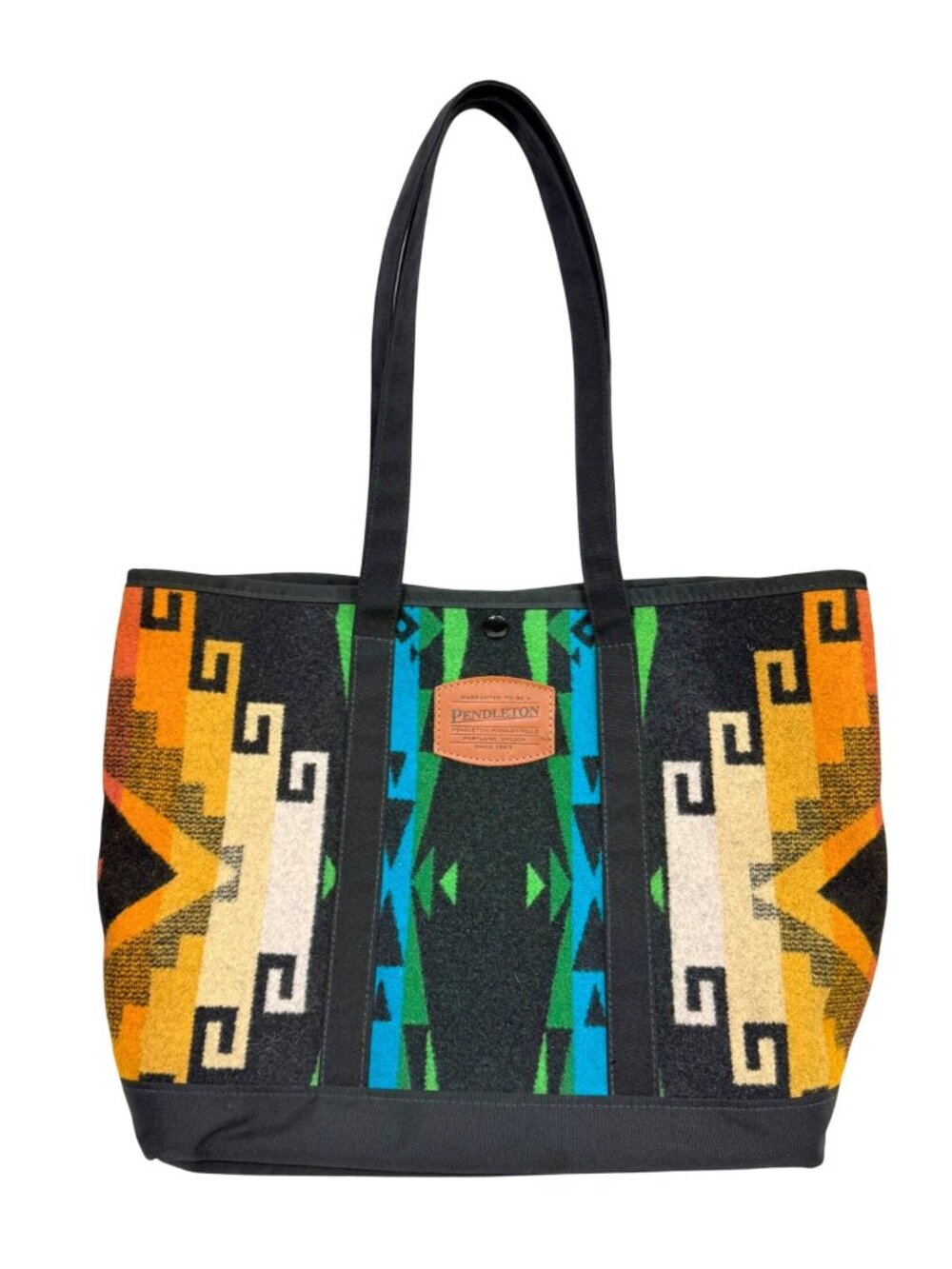 Pendleton Wool Tote Bag With Black Canvas Trim & Vibrant Aztec-Inspired Pattern